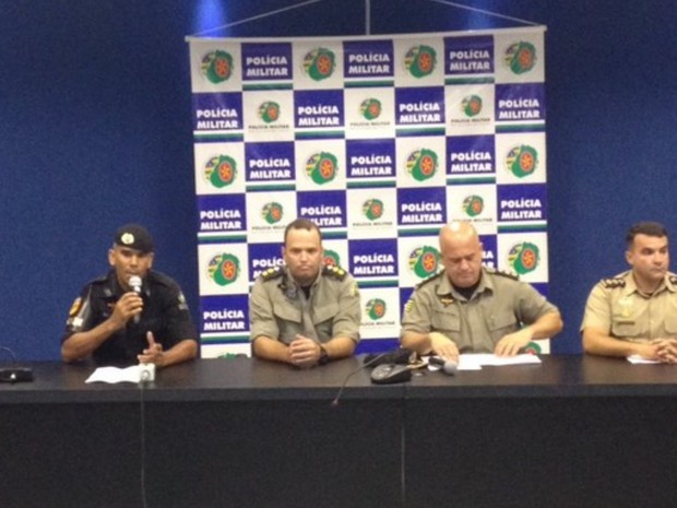 Polícia Militar apresentou informações do desaparecimento de Marcelo Cabo em coletiva de imprensa em Goiás (Foto: Reprodução/TV Anhanguera)