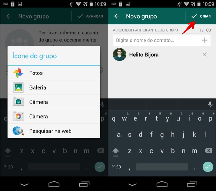 Adicionando pessoas ao grupo (Foto: Reprodução/Helito Bijora)