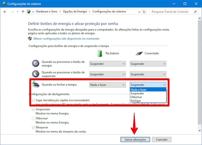 Impedindo que o Windows entre em espera ao fechar o notebook  Foto ReproduoHelito Bijora