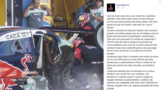 Cacá Bueno desabafa contra suspensão na etapa de Curitiba da Stock Car (Foto: Reprodução)