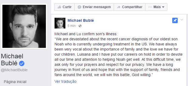 Michael Bublé (Foto: Reprodução/Facebook)