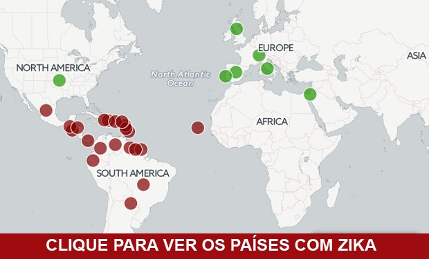 Mapa mostra casos de zika no mundo (Foto: G1)