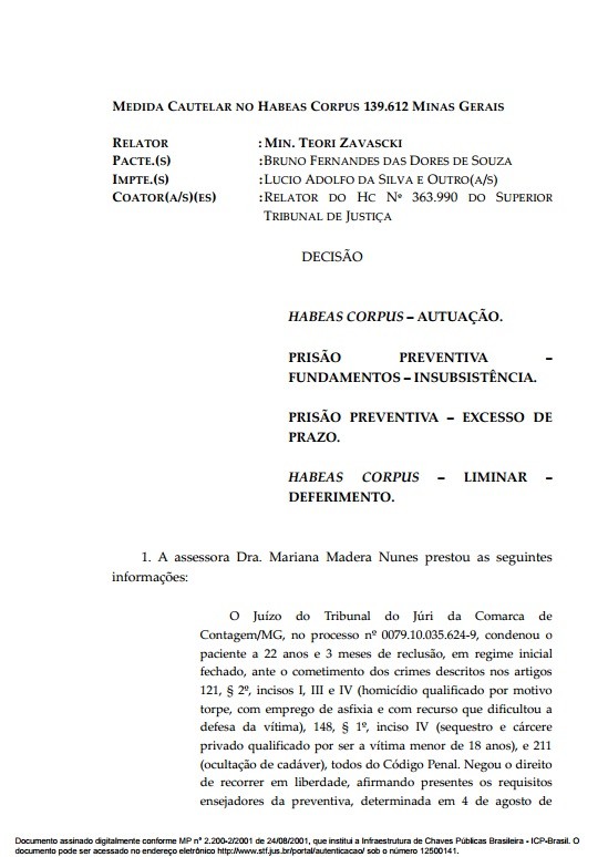 Documento Habeas Corpus goleiro Bruno 1 (Foto: Reprodução)