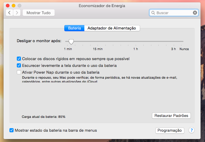 Configurações de energia do Mac OS X (Foto: Reprodução/Helito Bijora)