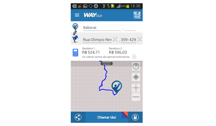Valor da corrida calculado através do Way Taxi para Android (Foto: Reprodução/Marvin Costa)
