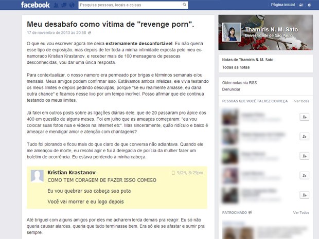 Jovem postou desabafo em rede social (Foto: Reprodução/Facebook) Jovem postou desabafo em rede social (Foto: Reprodução/Facebook)