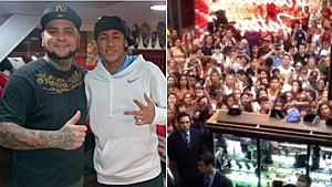 Neymar vai retocar tatuagem e gera tumulto de meninas em shopping (Reprodução)