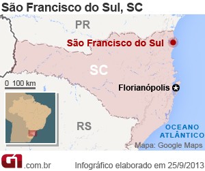 Mapa Incêncio São Francisco do Sul (Foto: Editoria de Arte/G1)