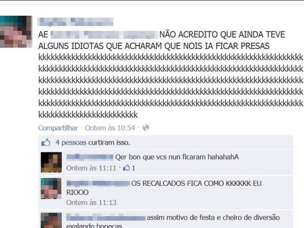 Uma das jovens comentou após ter sido liberada pela polícia em Guarujá, SP (Foto: Reprodução / Facebook)