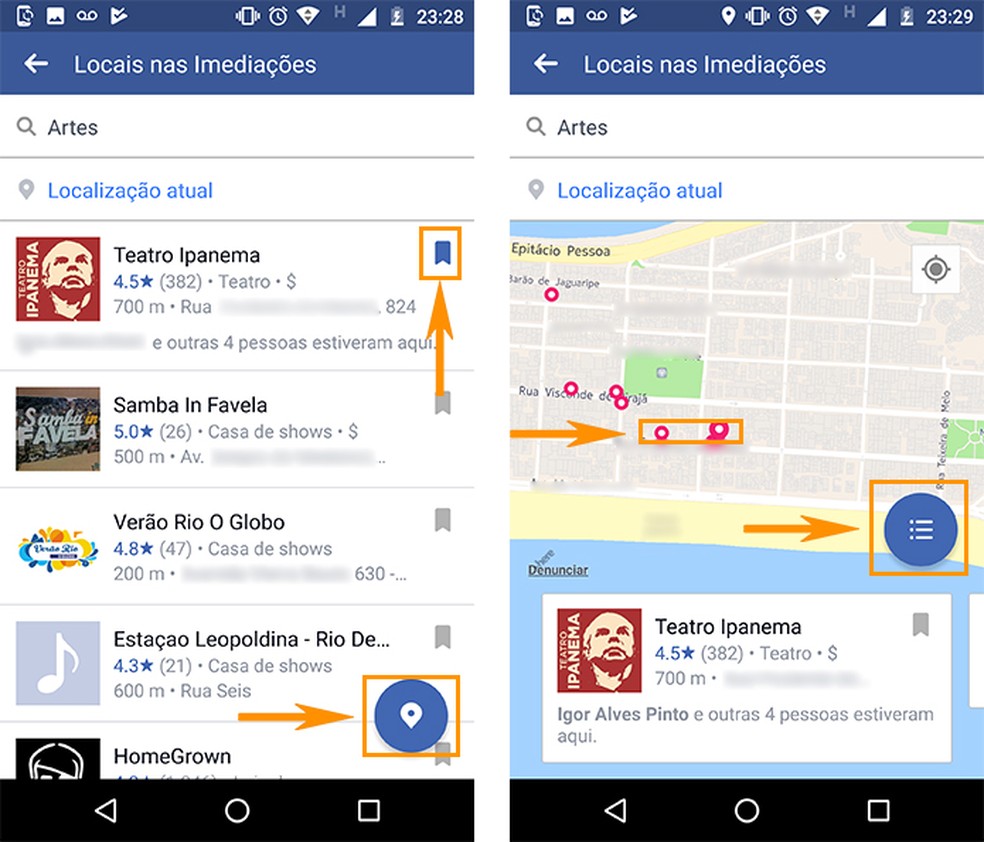 Salve sugestões e veja o mapa de locais ao redor no Facebook para Android (Foto: Foto: Reprodução/Barbara Mannara)