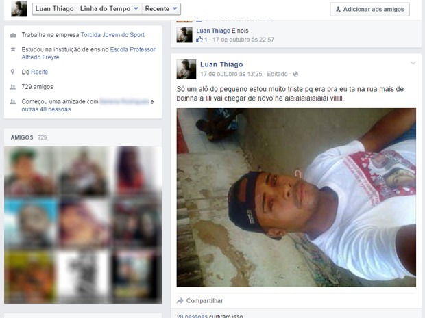 Preso no Complexo do Curado posta quase diariamente nas redes sociais (Foto: Reprodução / Facebook)