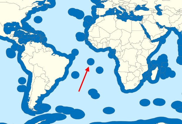 As águas britânicas em torno da ilha de Ascensão, que se tornarão uma reserva marinha (Foto: IMO)