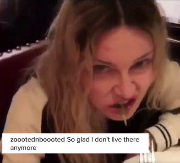 Uma cena do vídeo compartilhado por Madonna e o comentário de Rocco (Foto: Instagram)