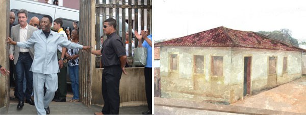 Pelé abre o portão para conhecer a réplica da casa onde viveu na infância. (Foto: Samantha Silva / G1)