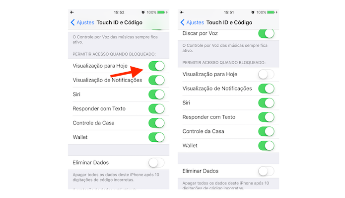 Opção para desativar os widgets na tela bloqueada do iOS 10 (Foto: Reprodução/Marvin Costa)