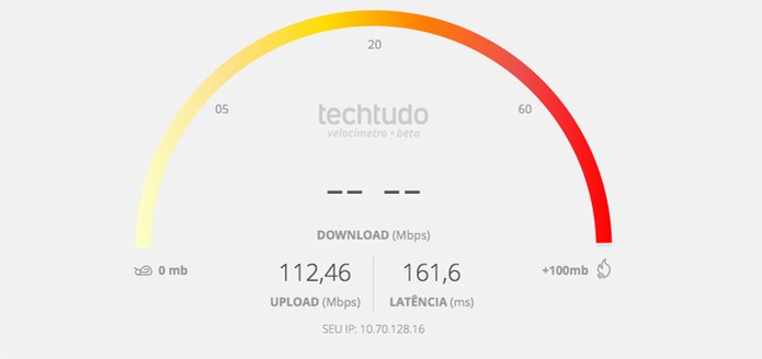 Velocímetro do TechTudo vai mostras taxas de Upload e Latência da sua conexão (Foto: Reprodução/TechTudo) Velocímetro do TechTudo vai mostras taxas de Upload e Latência da sua conexão (Foto: Reprodução/TechTudo)