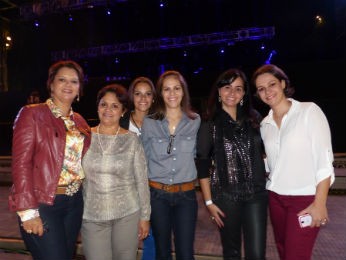 As irmãs Suzana e Neusa (do lado esquerdo) viajaram de Santo Antônio da Platina para ver o show (Foto: Adriana Justi / G1)
