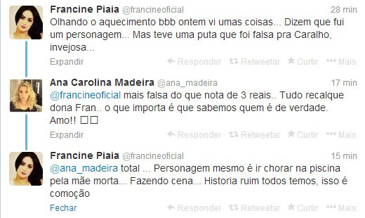 Francine alfineta colega de BBB (Foto: Reprodução/Twitter)