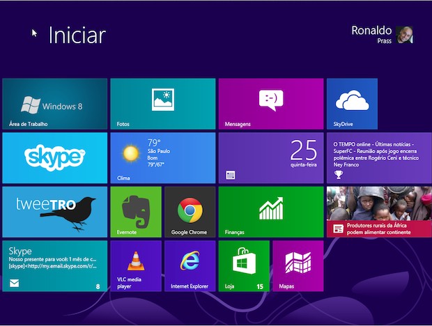 Nova interface "Windows 8" exibe informações diretamente nos mosaicos (Foto: Reprodução)