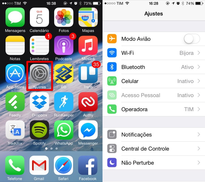 Acesse as configurações do iOS (Foto: Reprodução/Helito Bijora)