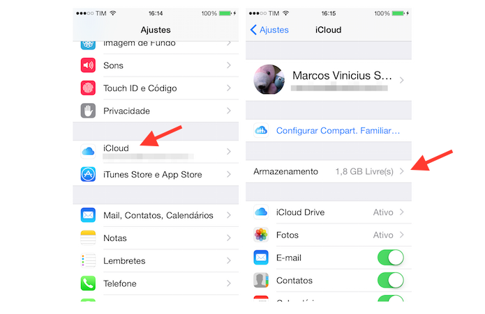 Acessando as configurações de armazenamento do iCloud no iPhone (Foto: Reprodução/Marvin Costa)