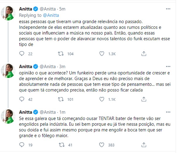 Publicações de Anitta (Foto: Reprodução/Twitter) Publicações de Anitta (Foto: Reprodução/Twitter)