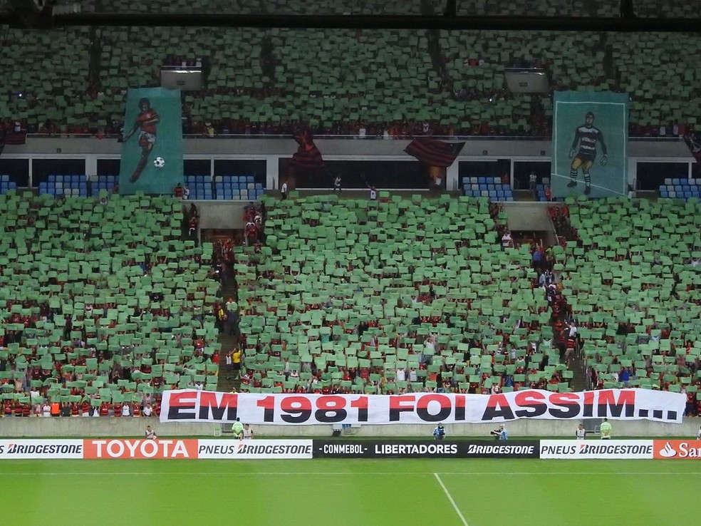 Mosaico da torcida do Flamengo na hora que o time entrou em campo (Foto: Fred Gomes)