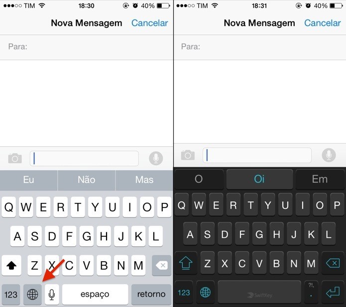 Alternando ao o teclado SwiftKey (Foto: Reprodução/Helito Bijora)