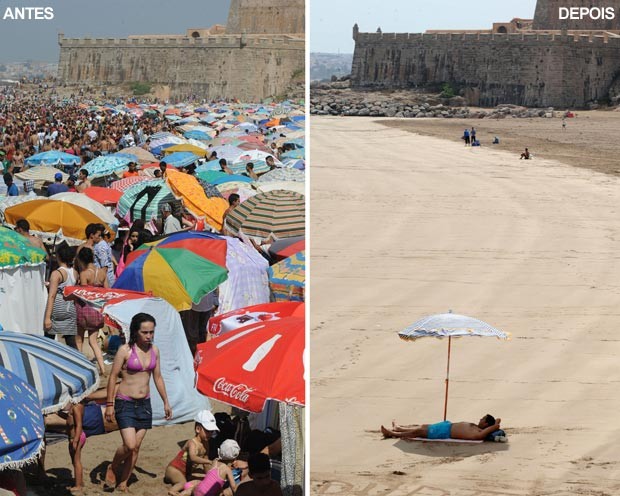 Fotógrafo mostra praia de Marrocos antes e depois do início do Ramadã (Foto: Fadel Senna/AFP)