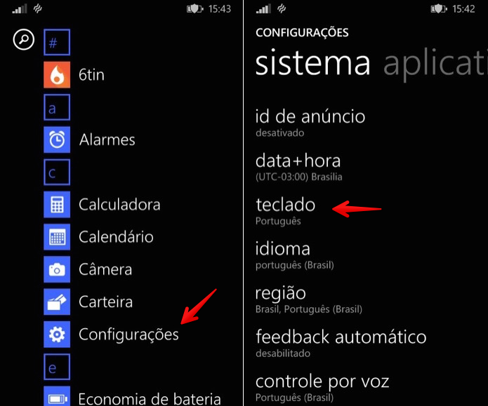 Acesse as configurações de teclado do Windows Phone (Foto: Reprodução/Helito Bijora)