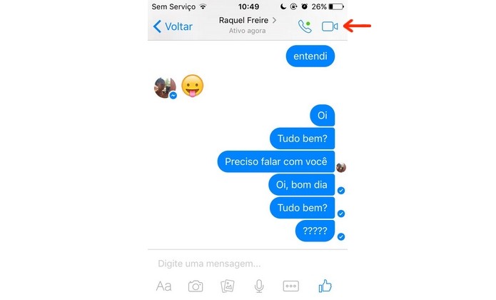Chat do Messenger sem bloqueio exibe ícones de chamadas (Foto: Reprodução/Raquel Freire)