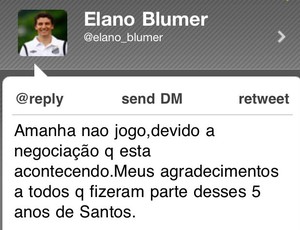 No Twitter, Elano se despede da torcida do Santos (Foto: Reprodução / Twitter)