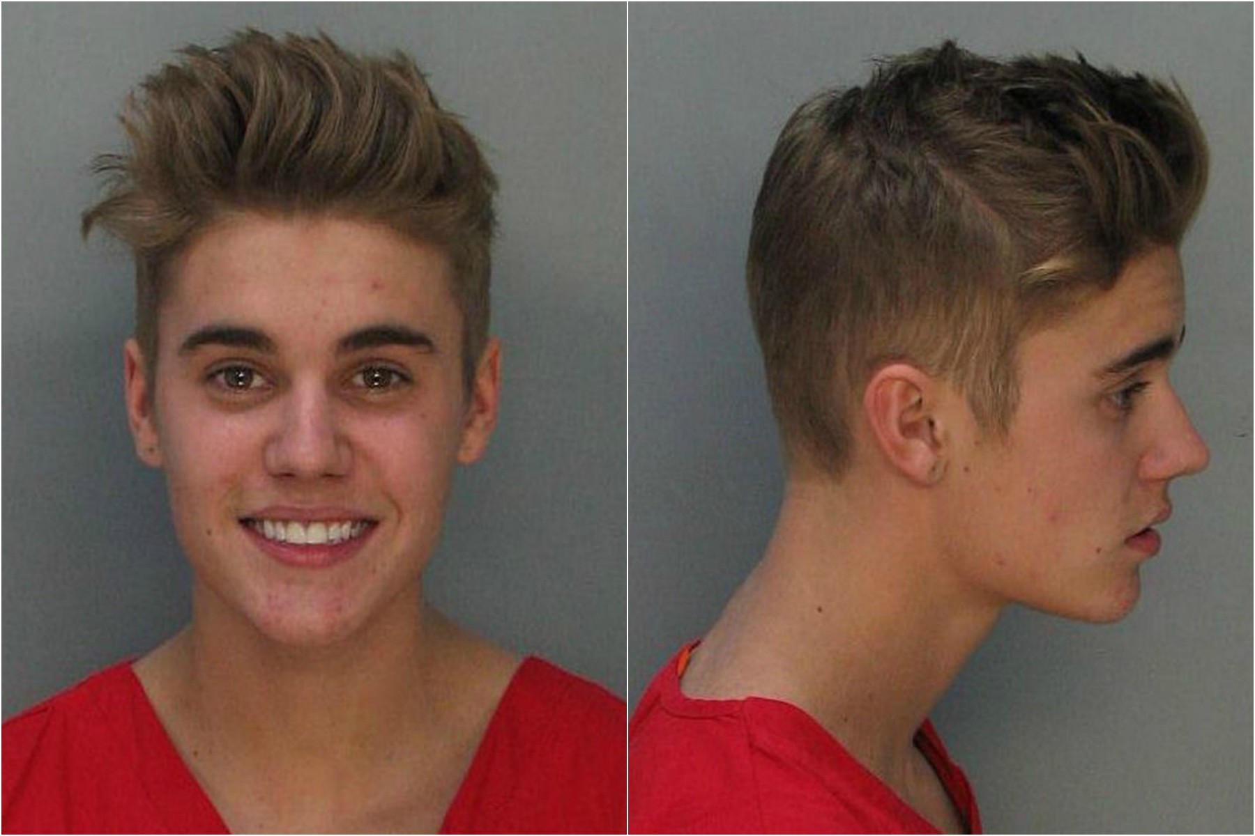 Justin Bieber em 23 de janeiro de 2014. Acusações: dirigir bêbado, sem licença, tirar racha e resistir à prisão. (Foto: Divulgação)
