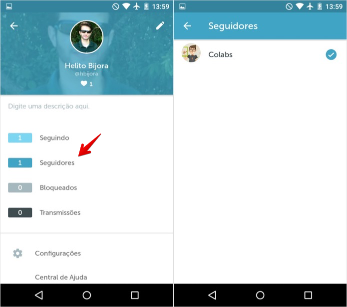 Verificando os seus seguidores (Foto: Reprodução/Helito Bijora)