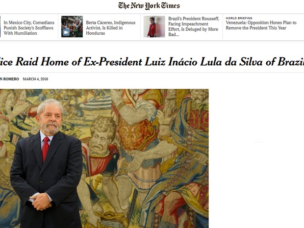 Operação envolvendo Lula é destaque no New York Times (Foto: Reprodução/NYT)