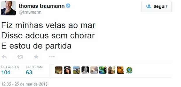 Após pedido de demissão, Thomas Traumann tuíta letra de Paulinho da Viola (Foto: Rerodução/ Twitter)