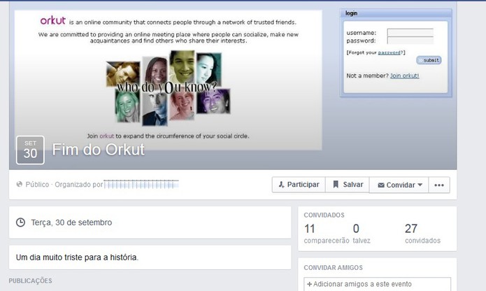 Evento para o fim do Orkut (Foto: Reprodução/Barbara Mannara) Evento para o fim do Orkut (Foto: Reprodução/Barbara Mannara)