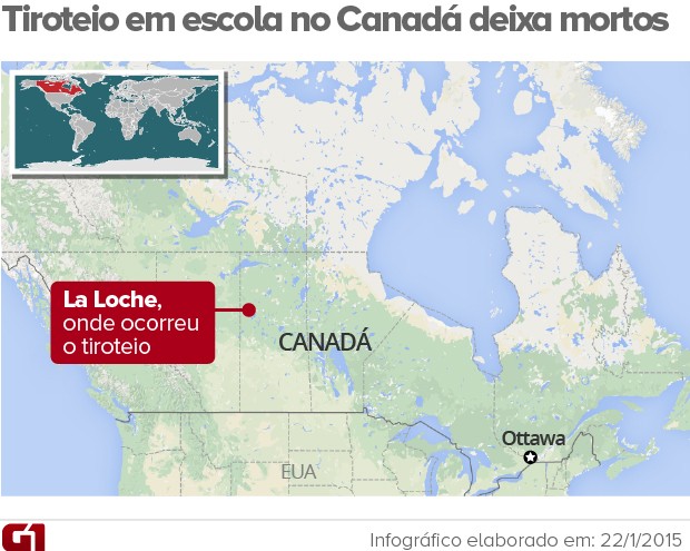 Mapa tiroteio em La Lohe, CanadÃ¡ (Foto: g1)