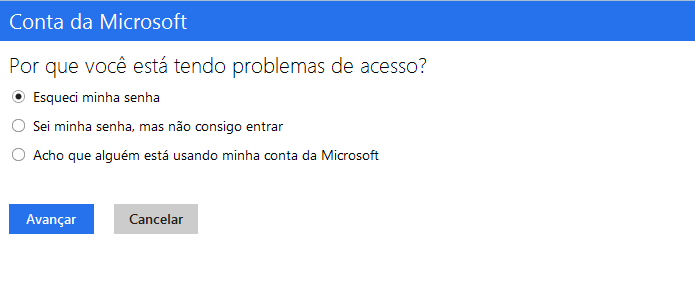 Iniciando a redefinição da senha de uma conta Microsoft (Foto: Reprodução/Edivaldo Brito)