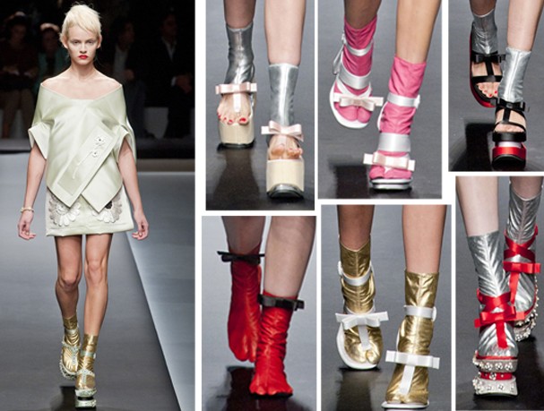 Os sapatos da Prada chamaram a atenção em Milão (Foto: Imaxtree)