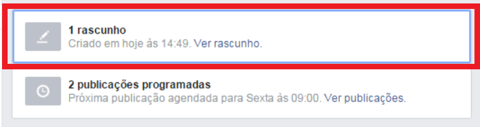 Aviso emitido pelo Facebook sobre o rascunho salvo (Foto: Reprodução/Lívia Dâmaso)