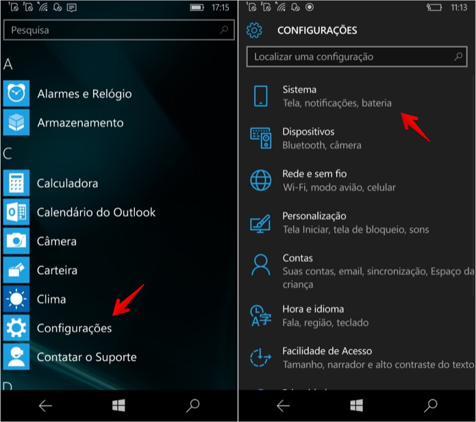Acesse as configurações do Windows 10 Mobile (Foto: Reprodução/Helito Bijora)