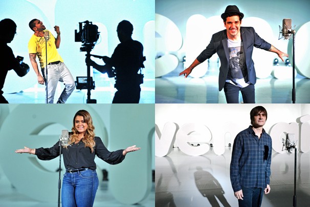 Naldo, Rogério Flausino, Preta Gil e Samuel Rosa, todos no clipe (Foto: João Miguel JR./Rede Globo)