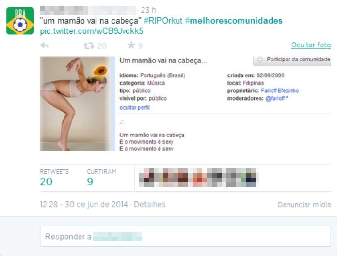 Os usuários do Orkut criavam comunidades fazendo piadas com letras de músicas (Foto: Reprodução/Twitter)