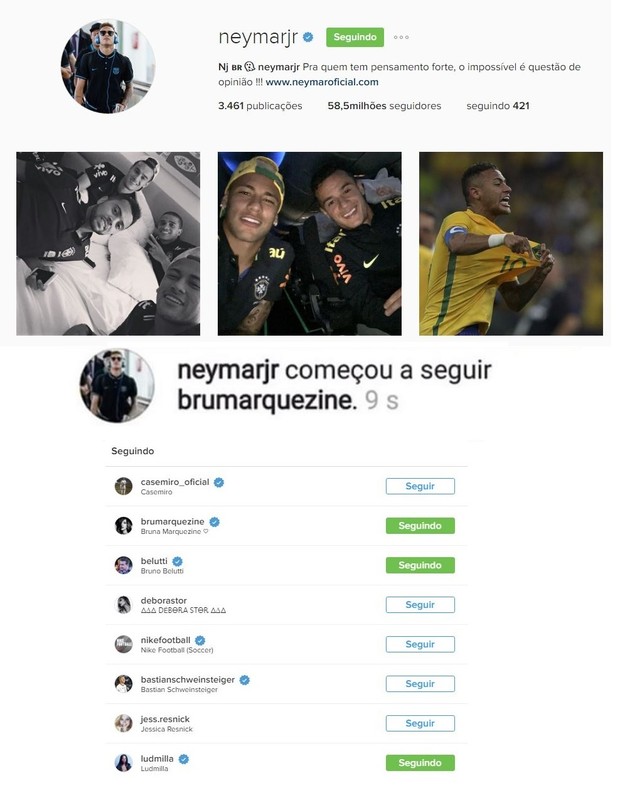 Neymar volta a seguir Bruna Marquezine no Instagram (Foto: Reprodução/Instagram)