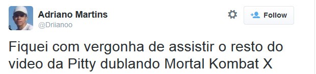 Fã reclama de dublagem de Pitty no game 'Mortal Kombat X' (Foto: Reprodução/Twitter)