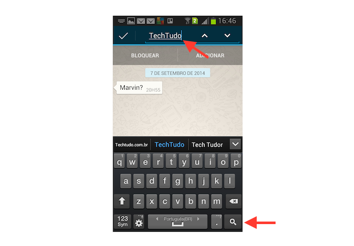 Buscando por uma conversa no chat do WhatsApp do Android (Foto: Reprodução/Marvin Costa)