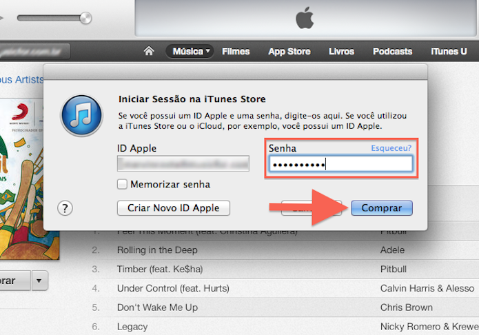 Confirmando a ID Apple para completar uma compra na iTunes Store (Foto: Reprodução/Marvin Costa)
