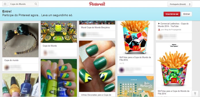 Pinterest promete agrupar fotos, vídeos e outros conteúdos relevantes sobre a Copa (Foto: Reprodução/Elson de Souza)