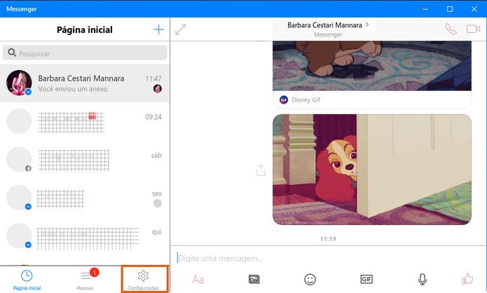Acesse as configurações no Facebook Messenger para Windows 10 (Foto: Reprodução/Barbara Mannara)
